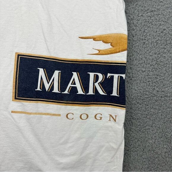 VTG 90s Martell Cognac Wrap Print XL Rise Above White Navy Ringer Tee - Picture 2 of 12